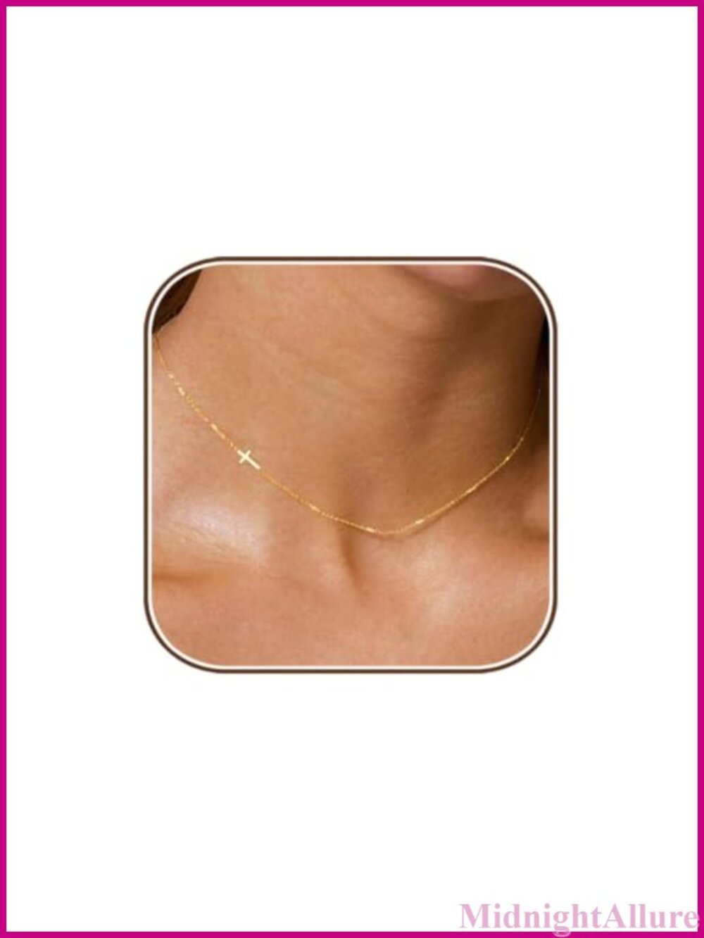 14K Gold Plated Small Cross Pendant Necklace Dainty Sideways Cross Charm